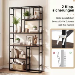 5-stufiges Bücherregal geometrisches Standregal mit offenem Ablagefach & Metallrahmen