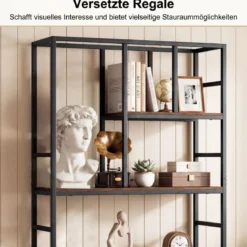 5-stufiges Bücherregal geometrisches Standregal mit offenem Ablagefach & Metallrahmen