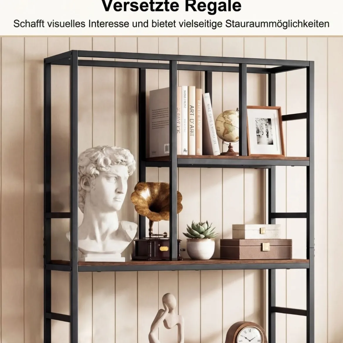 5-stufiges Bücherregal geometrisches Standregal mit offenem Ablagefach & Metallrahmen