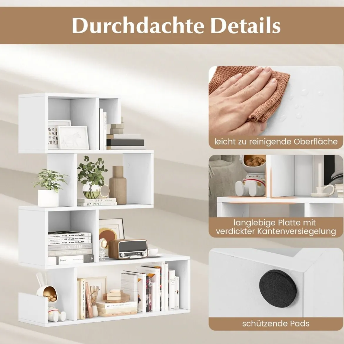 5-stufiges Bücherregal geometrisches Ablageregal mit offenen Fächern 80 x 22 x 100 cm Weiß