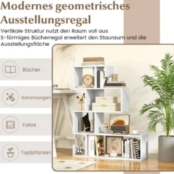 5-stufiges Bücherregal geometrisches Ablageregal mit offenen Fächern 80 x 22 x 100 cm Weiß