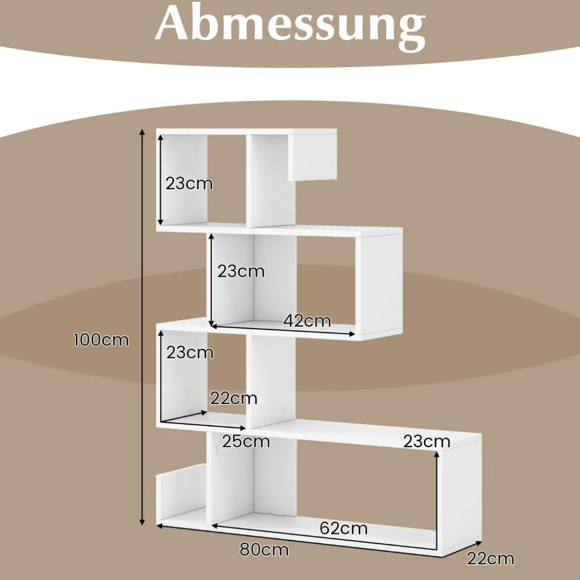 5-stufiges Bücherregal geometrisches Ablageregal mit offenen Fächern 80 x 22 x 100 cm Weiß