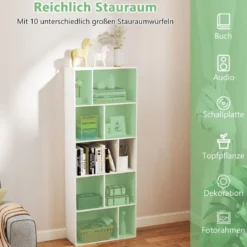 5-stufiges Bücherregal mit 10 Fächern Freistehender Raumteiler Holzregal Offenes Regal
