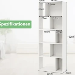 5-stufiges Bücherregal mit 10 Fächern Freistehender Raumteiler Holzregal Offenes Regal