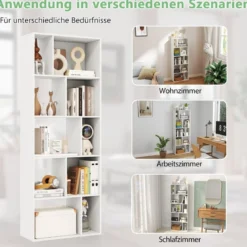 5-stufiges Bücherregal mit 10 Fächern Freistehender Raumteiler Holzregal Offenes Regal