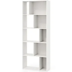 5-stufiges Bücherregal mit 10 Fächern Freistehender Raumteiler Holzregal Offenes Regal