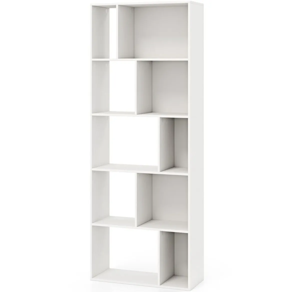 5-stufiges Bücherregal mit 10 Fächern Freistehender Raumteiler Holzregal Offenes Regal