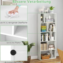 5-stufiges Bücherregal mit 10 Fächern Freistehender Raumteiler Holzregal Offenes Regal