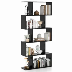 5-stufiges Bücherregal mit Kippschutz freistehender Raumteiler dekoratives Ausstellungsregal Schwarz