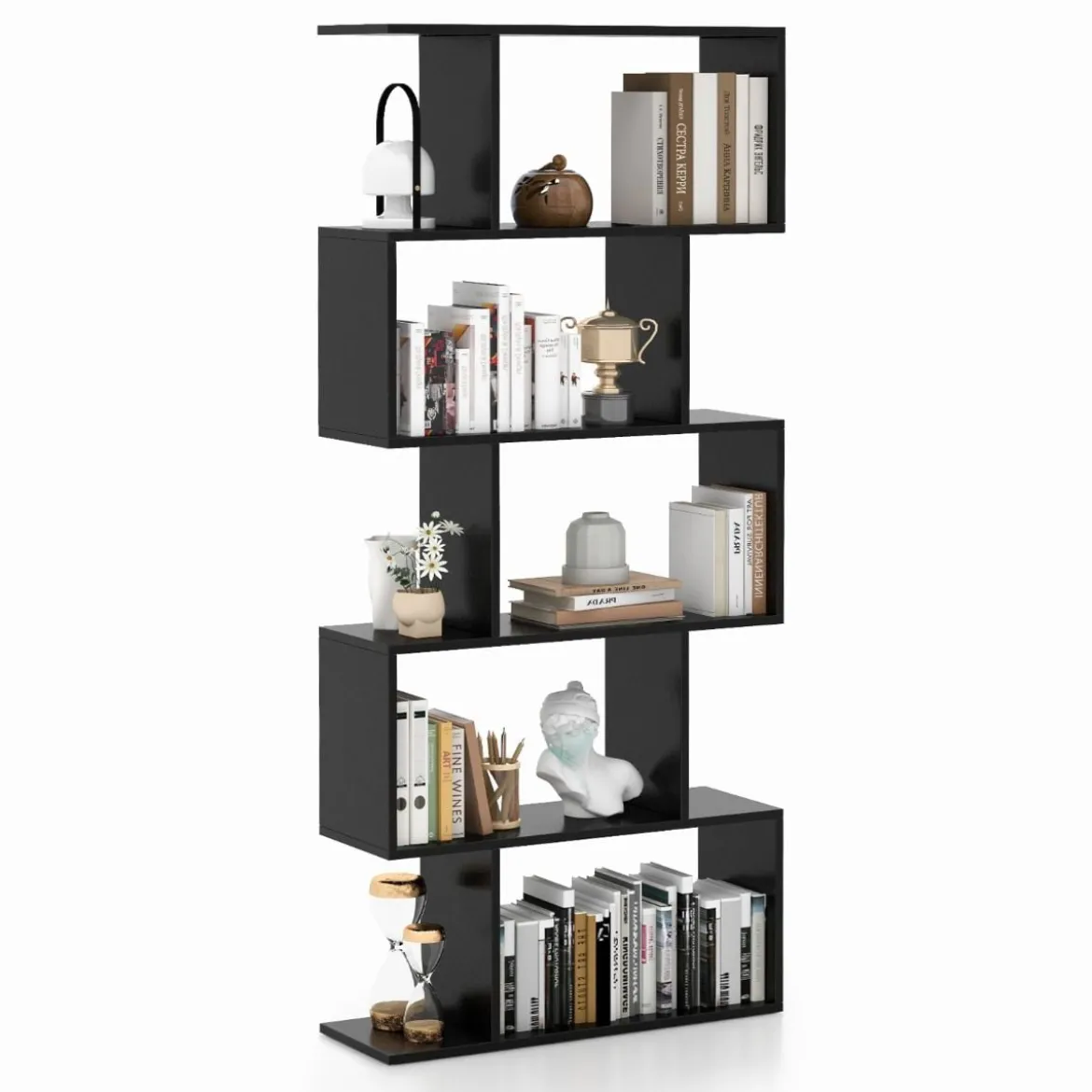 5-stufiges Bücherregal mit Kippschutz freistehender Raumteiler dekoratives Ausstellungsregal Schwarz