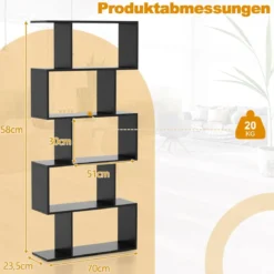 5-stufiges Bücherregal mit Kippschutz freistehender Raumteiler dekoratives Ausstellungsregal Schwarz