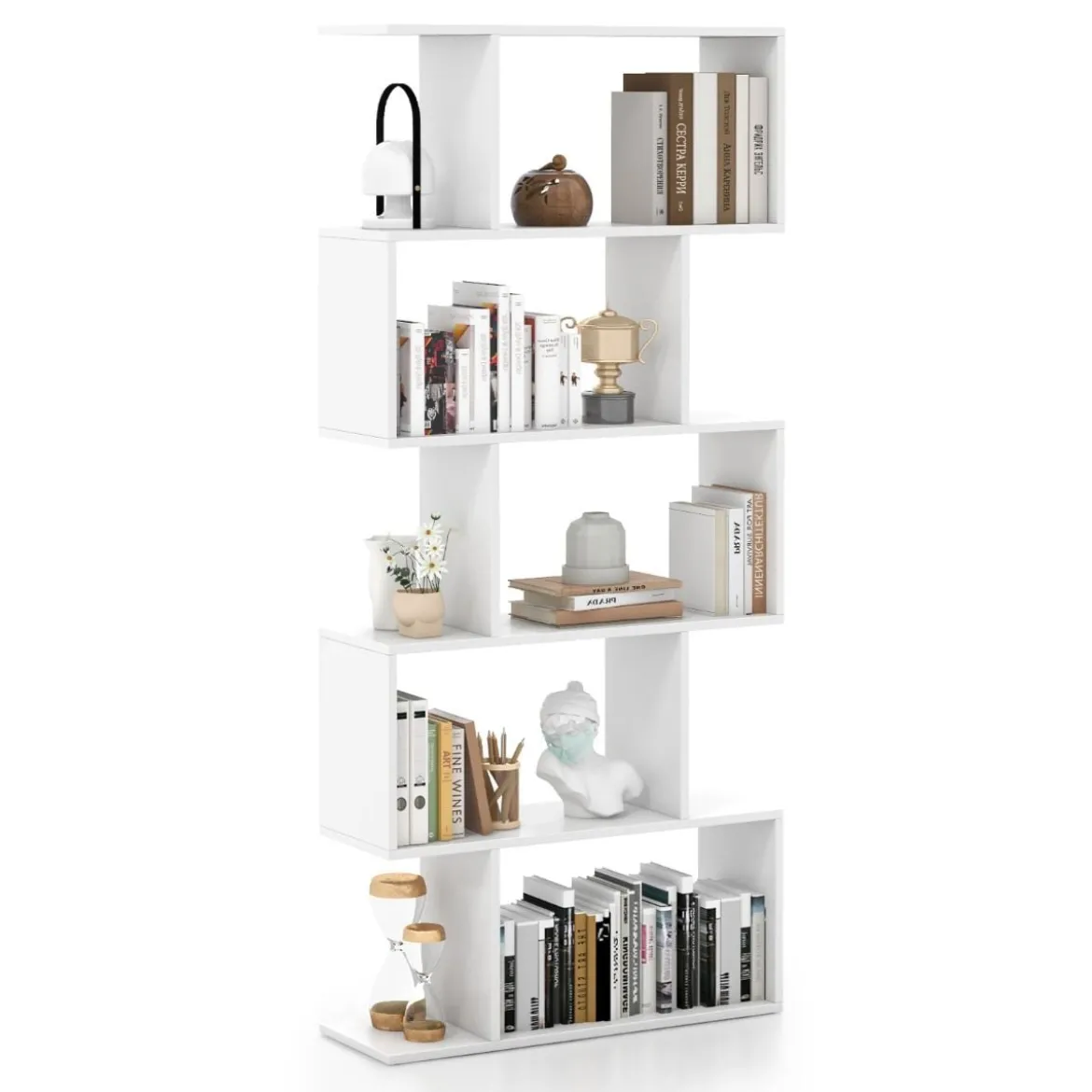 5-stufiges Bücherregal mit Kippschutz freistehender Raumteiler dekoratives Ausstellungsregal Weiß