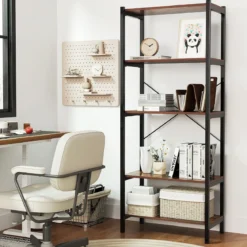 5 stufiges Bücherregal Standregal industriell aus Holz mit Metallrahmen 66 x 34 x 161 cm