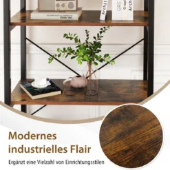 5 stufiges Bücherregal Standregal industriell aus Holz mit Metallrahmen 66 x 34 x 161 cm