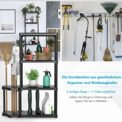 4-stufiges Garagenregal mit 2-stufigem Werkzeugorganizer Lagerregal Schwarz
