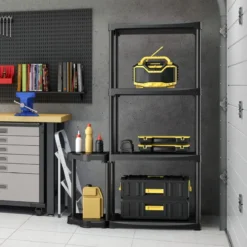 4-stufiges Garagenregal mit 2-stufigem Werkzeugorganizer Lagerregal Schwarz