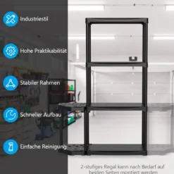 4-stufiges Garagenregal mit 2-stufigem Werkzeugorganizer Lagerregal Schwarz
