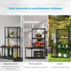 4-stufiges Garagenregal mit 2-stufigem Werkzeugorganizer Lagerregal Schwarz