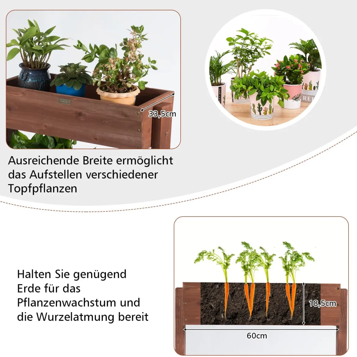 3-stufiges hölzernes Blumenregal Blumenständer 3 Etage Hochbeet Blumentreppe 71 x 38 x 105 cm Braun