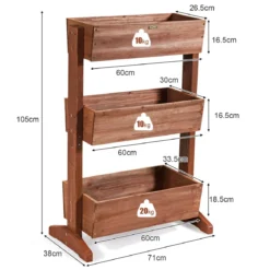 3-stufiges hölzernes Blumenregal Blumenständer 3 Etage Hochbeet Blumentreppe 71 x 38 x 105 cm Braun