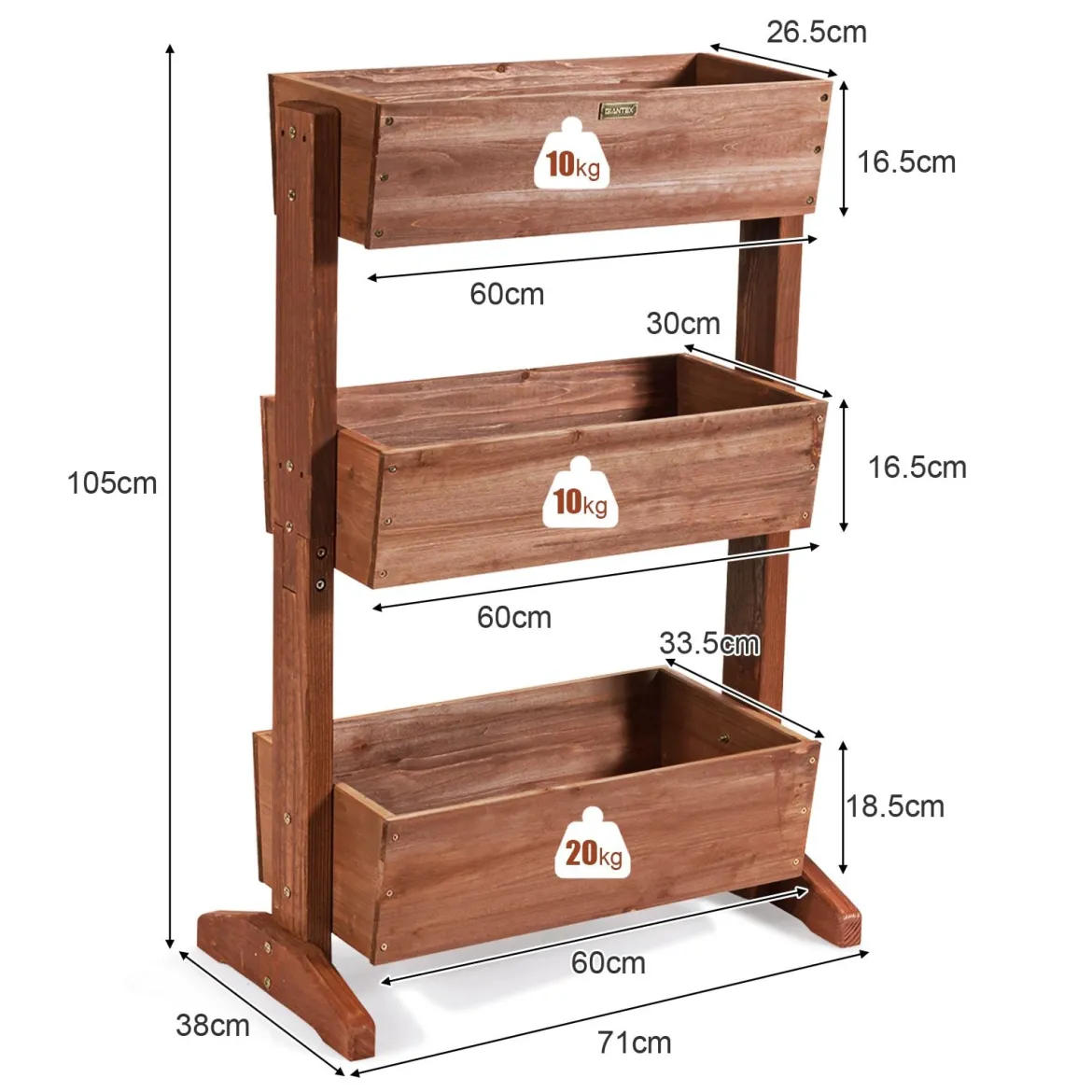 3-stufiges hölzernes Blumenregal Blumenständer 3 Etage Hochbeet Blumentreppe 71 x 38 x 105 cm Braun