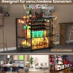 3-stufiges Industrielles Weinregal mit Steckdosen & Flaschenregal & Glashaltern Weinbarschrank Grau