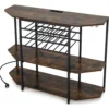 3-stufiges Industrielles Weinregal mit Steckdosen & Flaschenregal & Glashaltern Weinbarschrank Braun