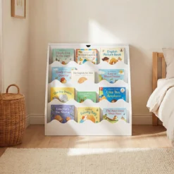 4 Stufiges Kinder Bücherregal mit Aufklappbaren Fach & Schublade auf Rollen Kinderregal Weiß
