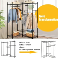 5-stufiges Kleiderregal Robuster Kleiderschrank mit großer Kapazität 189 x 45 x 195 cm Schwarz