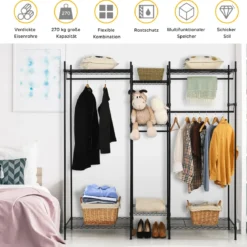 5-stufiges Kleiderregal Robuster Kleiderschrank mit großer Kapazität 189 x 45 x 195 cm Schwarz