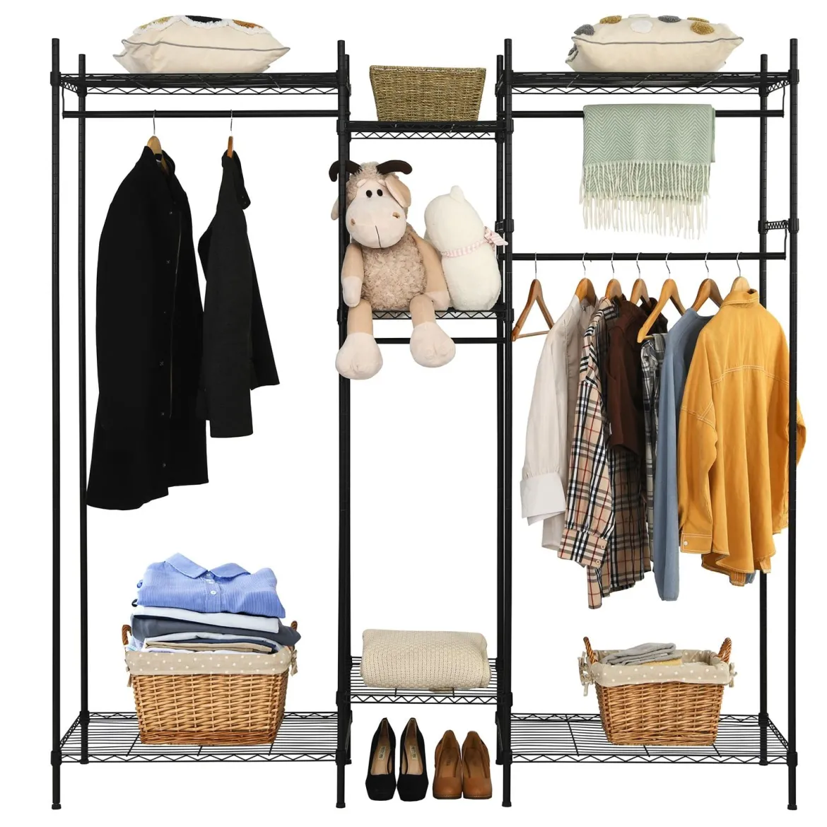 5-stufiges Kleiderregal Robuster Kleiderschrank mit großer Kapazität 189 x 45 x 195 cm Schwarz