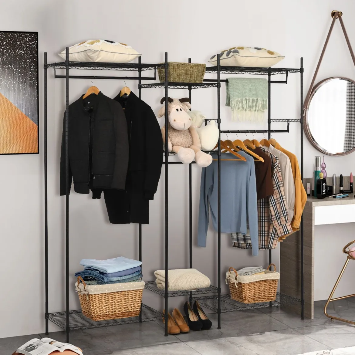 5-stufiges Kleiderregal Robuster Kleiderschrank mit großer Kapazität 189 x 45 x 195 cm Schwarz