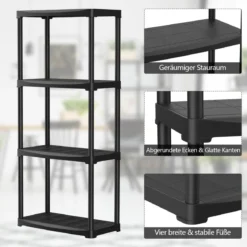 4-stufiges Lagerregal freistehendes Regal vielseitige Garagenregale Schwarz