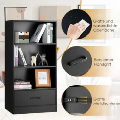 4-Stufiges Lagerregal Holzregal mit Schublade Bücherregal 60 x 38 x 120 cm Schwarz