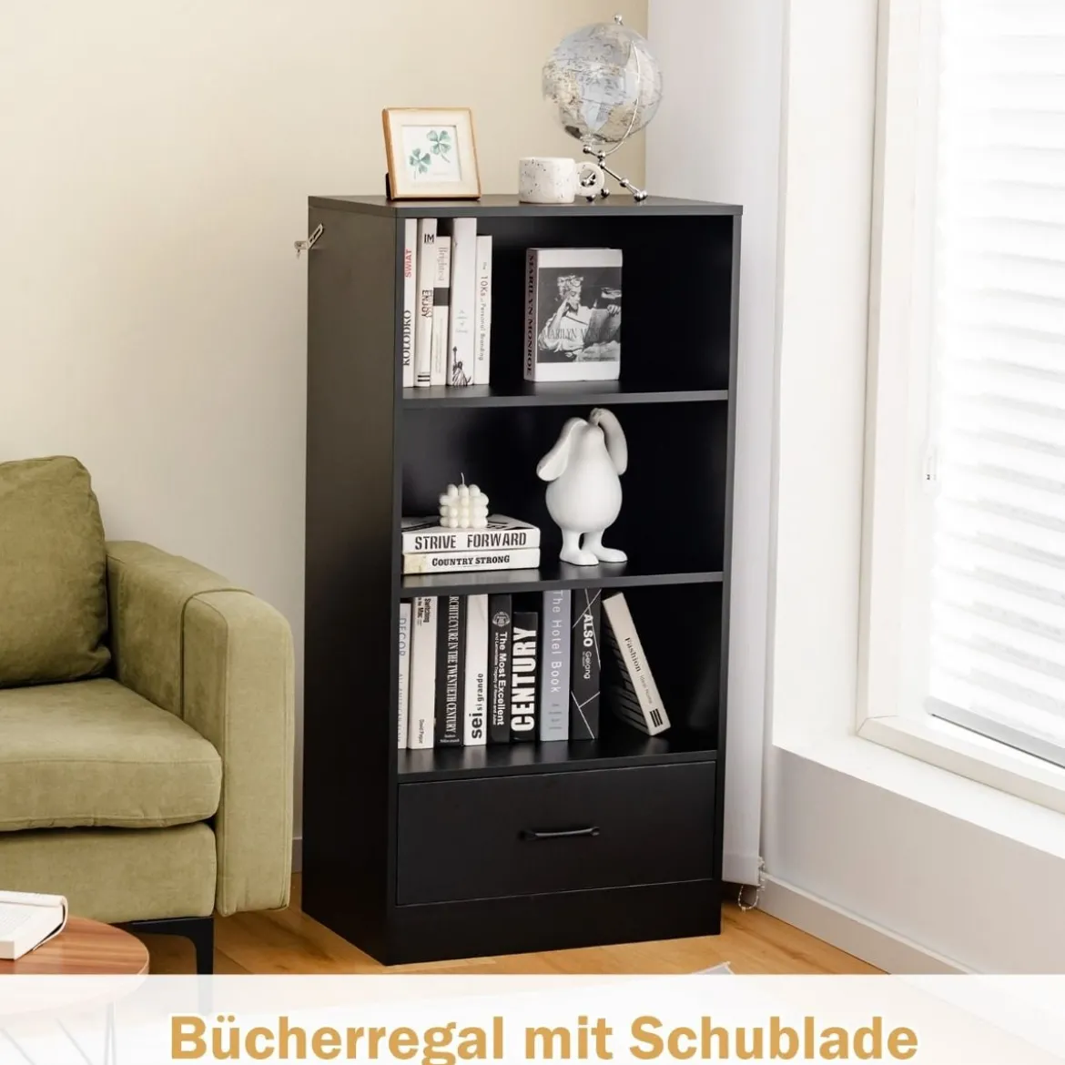 4-Stufiges Lagerregal Holzregal mit Schublade Bücherregal 60 x 38 x 120 cm Schwarz