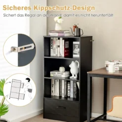 4-Stufiges Lagerregal Holzregal mit Schublade Bücherregal 60 x 38 x 120 cm Schwarz