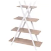 4-stufiges Leiterregal X-förmiges Bücherregal EckregalVerkaufsregal Natur 80 x 34 x 108 cm