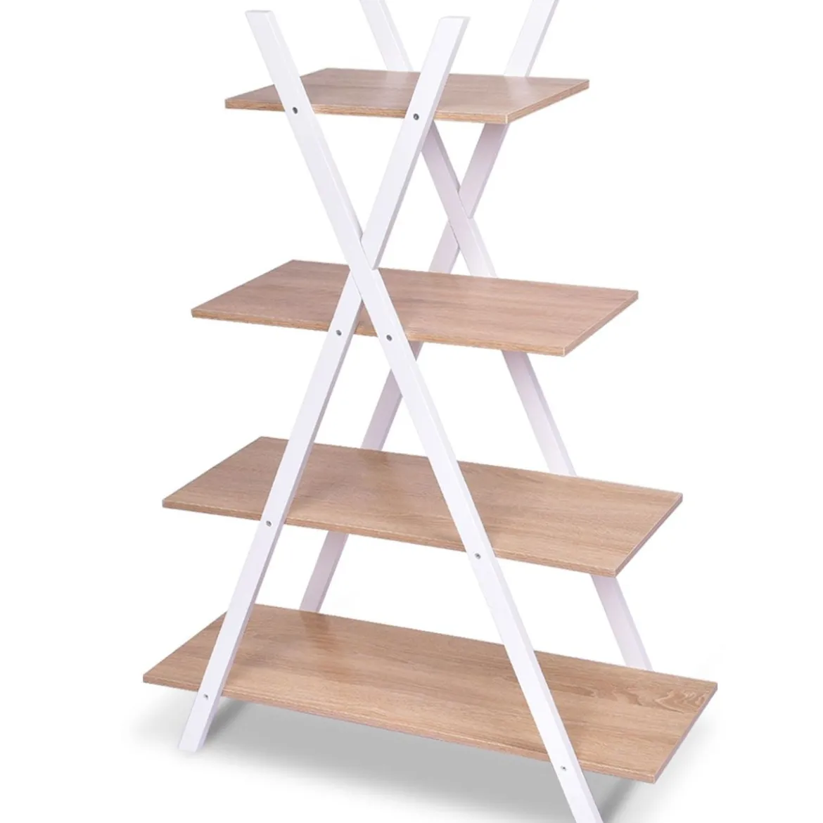 4-stufiges Leiterregal X-förmiges Bücherregal EckregalVerkaufsregal Natur 80 x 34 x 108 cm