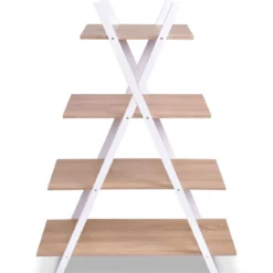 4-stufiges Leiterregal X-förmiges Bücherregal EckregalVerkaufsregal Natur 80 x 34 x 108 cm