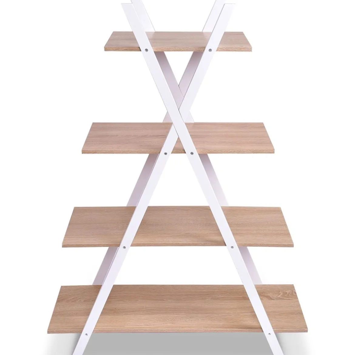 4-stufiges Leiterregal X-förmiges Bücherregal EckregalVerkaufsregal Natur 80 x 34 x 108 cm