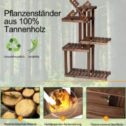 5-stufiges Pflanzenregal Blumenregal mit Windmühle aus Holz 60 x 25 x 97 cm Braun