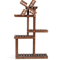 5-stufiges Pflanzenregal Blumenregal mit Windmühle aus Holz 60 x 25 x 97 cm Braun