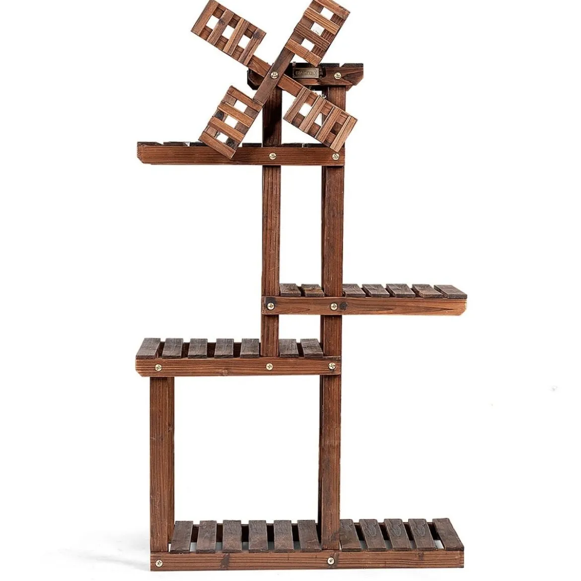 5-stufiges Pflanzenregal Blumenregal mit Windmühle aus Holz 60 x 25 x 97 cm Braun