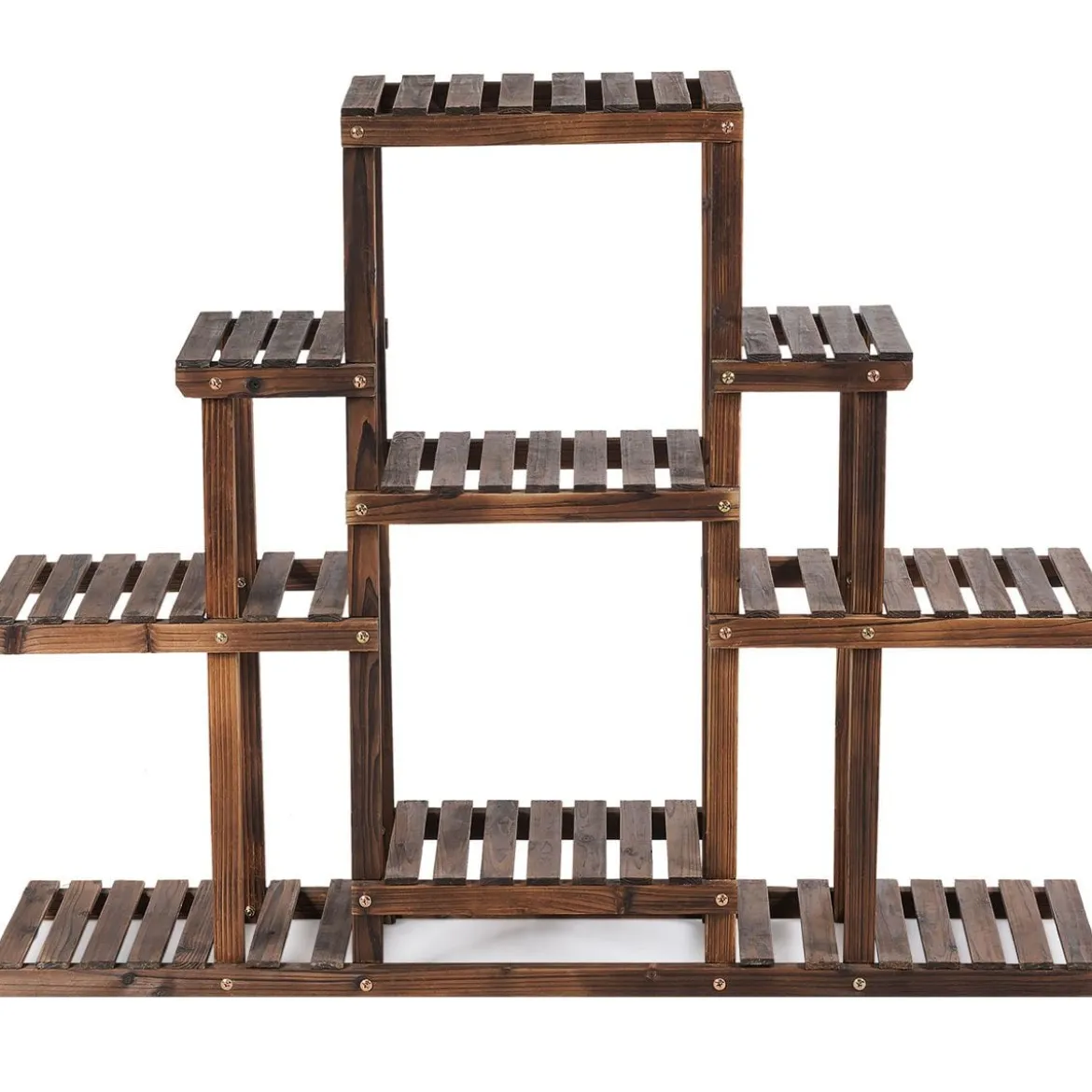 6-stufiges Pflanzenregal freistehender rustikaler Pflanzenständer aus Holz braun 120 x 25 x 96 cm