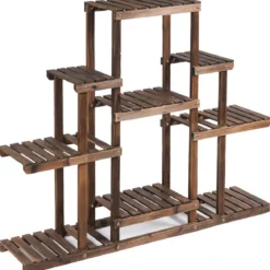 6-stufiges Pflanzenregal freistehender rustikaler Pflanzenständer aus Holz braun 120 x 25 x 96 cm