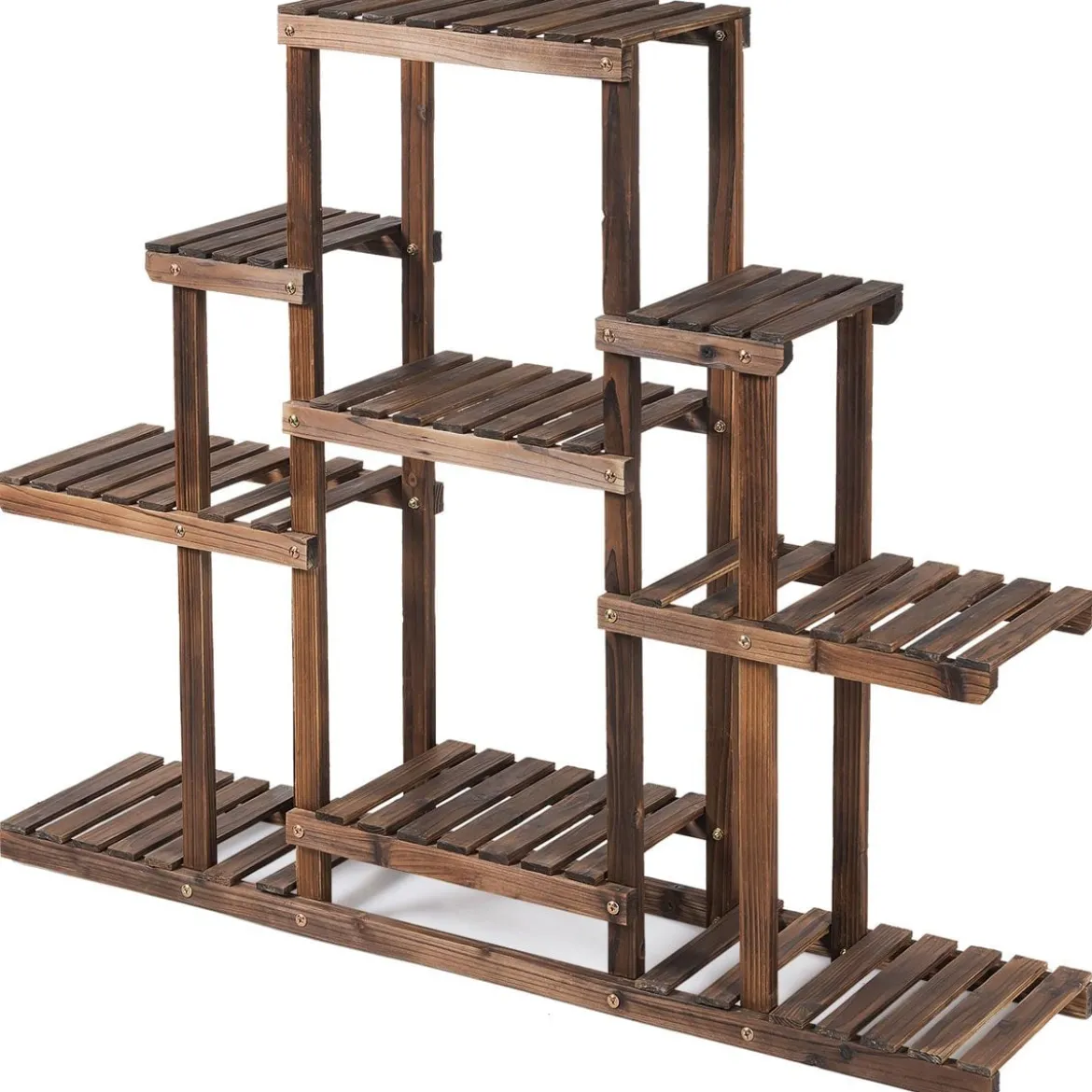 6-stufiges Pflanzenregal freistehender rustikaler Pflanzenständer aus Holz braun 120 x 25 x 96 cm