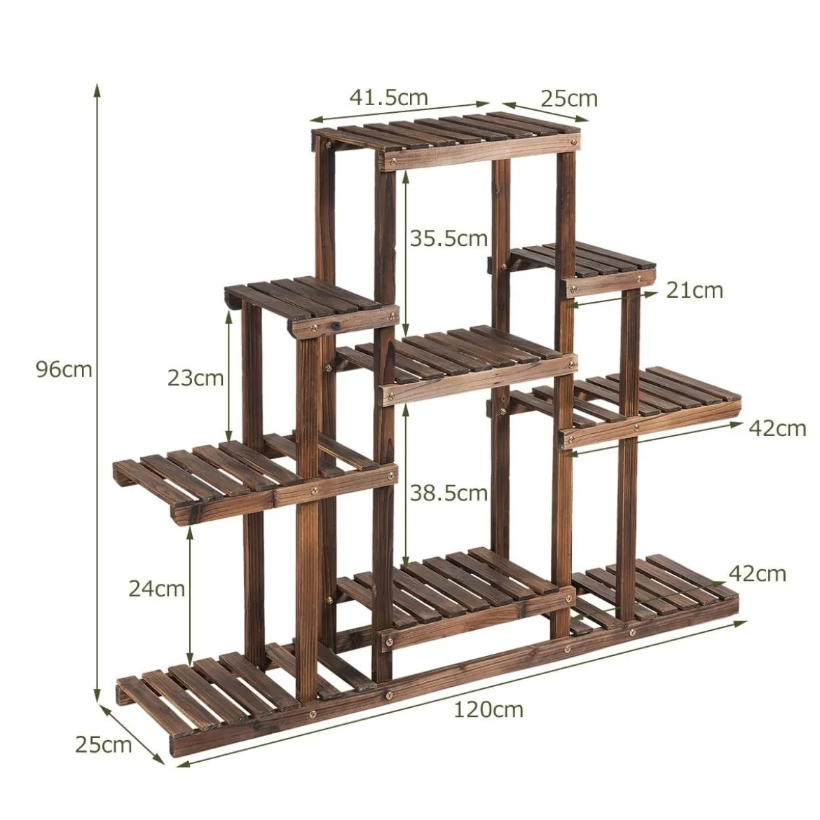 6-stufiges Pflanzenregal freistehender rustikaler Pflanzenständer aus Holz braun 120 x 25 x 96 cm