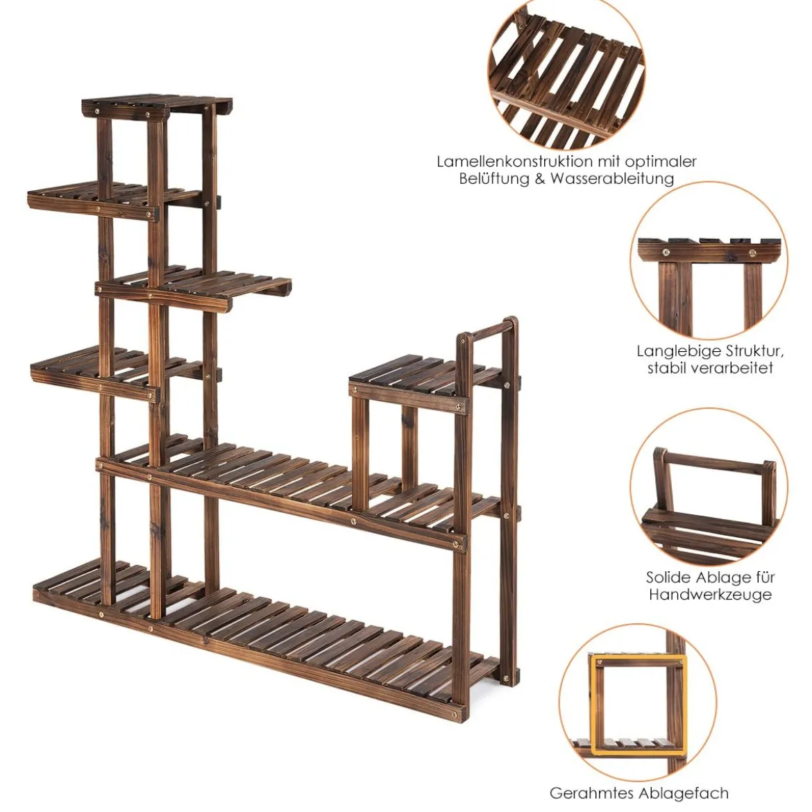 7-stufiges Pflanzenregal Pflanzenständer Multifunktionales Holzregal braun 130,5 x 60 x 25 cm