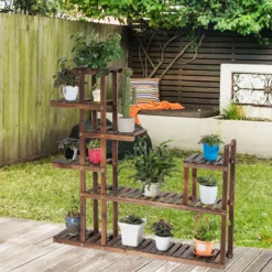 7-stufiges Pflanzenregal Pflanzenständer Multifunktionales Holzregal braun 130,5 x 60 x 25 cm