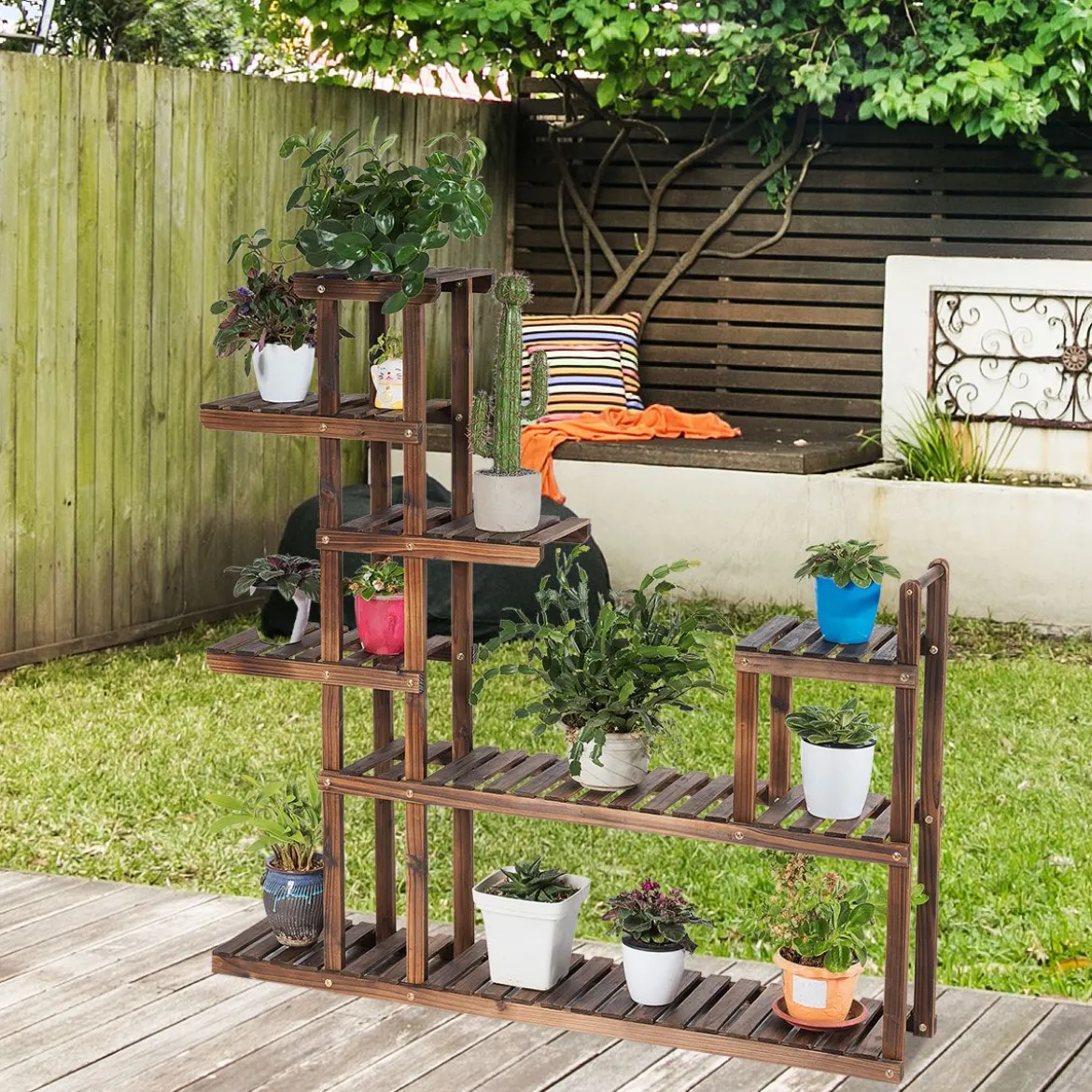 7-stufiges Pflanzenregal Pflanzenständer Multifunktionales Holzregal braun 130,5 x 60 x 25 cm